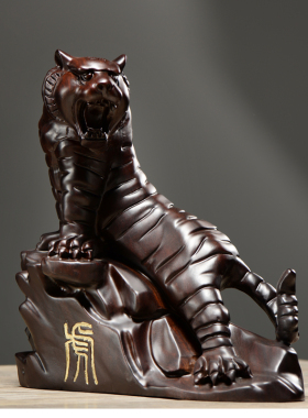 黑檀木雕老虎摆件实木十二生肖上山木虎家居客厅办公装饰工艺礼品