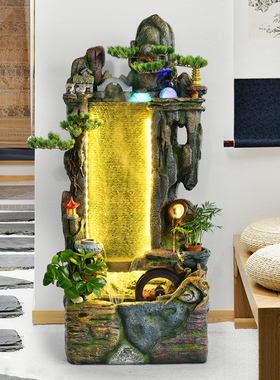 假山喷泉水景山流水生财客厅家居店铺酒店落地鱼池造景装饰