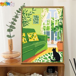 马蒂斯极简艺术绿色房间 佳彩天颜数字油画DI手工手绘油彩装饰画