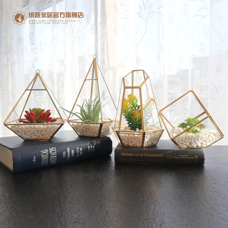 现代办公室几何玻璃罩子花房摆件装饰品创意家居客厅桌面摆设
