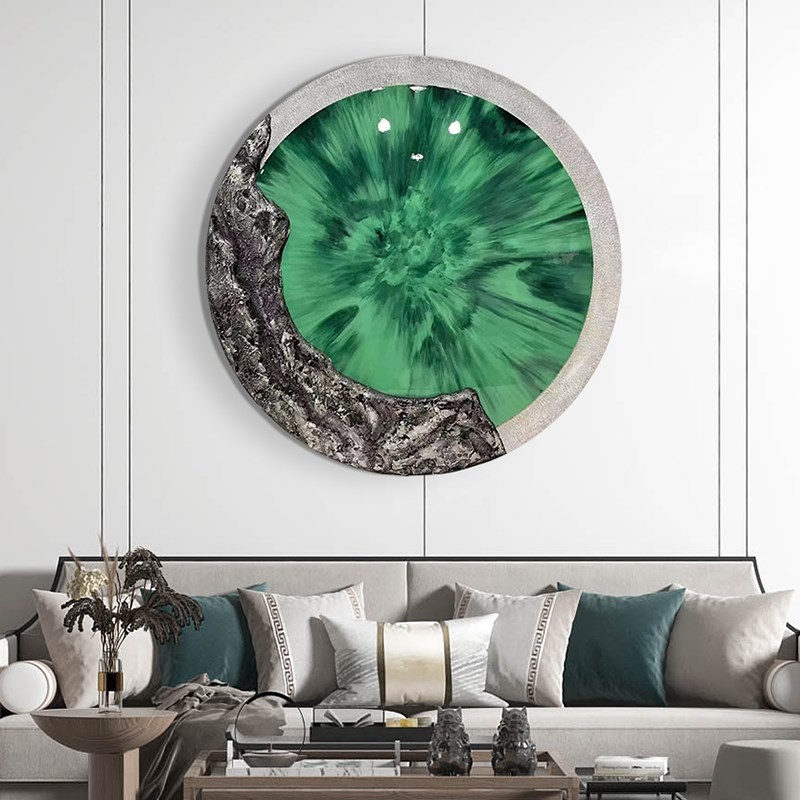 肌理手绘树脂滴胶圆形装置艺术玄关客厅浮雕立体工艺画餐厅装饰画图片