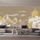 线描亭台楼阁古建筑山水背景墙壁纸客厅书房卧室茶室墙布壁画