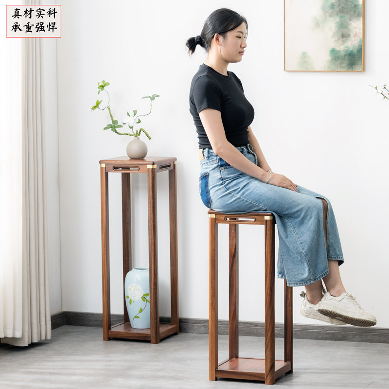 胡桃木新实木架玄关电视柜旁架子客厅盆架阳台置物几