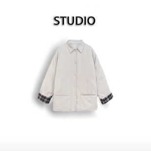 【小乐专享】高级感格子拼接风衣女2026新款宽松休闲外套XY-0224