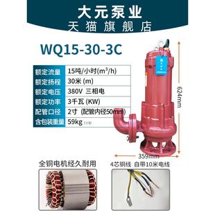 污水泵大功率380v抽水排污泵高扬程工用污水提升泵农用潜水泵 大元