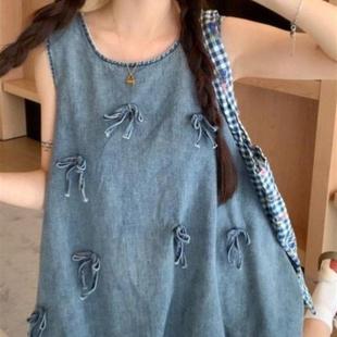 立体蝴蝶结花苞上衣女大童夏季 甜美少女感套装 白色百褶短裙两件套