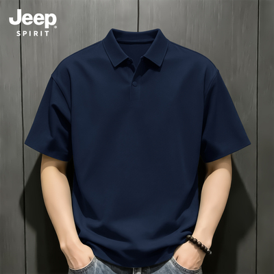 Jeep吉普深蓝色冰丝华夫格polo衫
