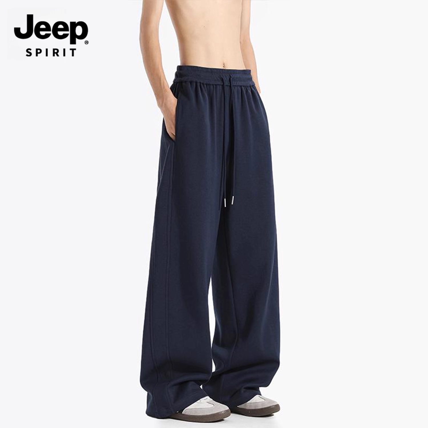 Jeep吉普卫裤美式高街潮流弯刀裤男女同款秋季垂感休闲直筒裤子男