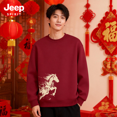 Jeep吉普红色圆领卫衣男2026衣服