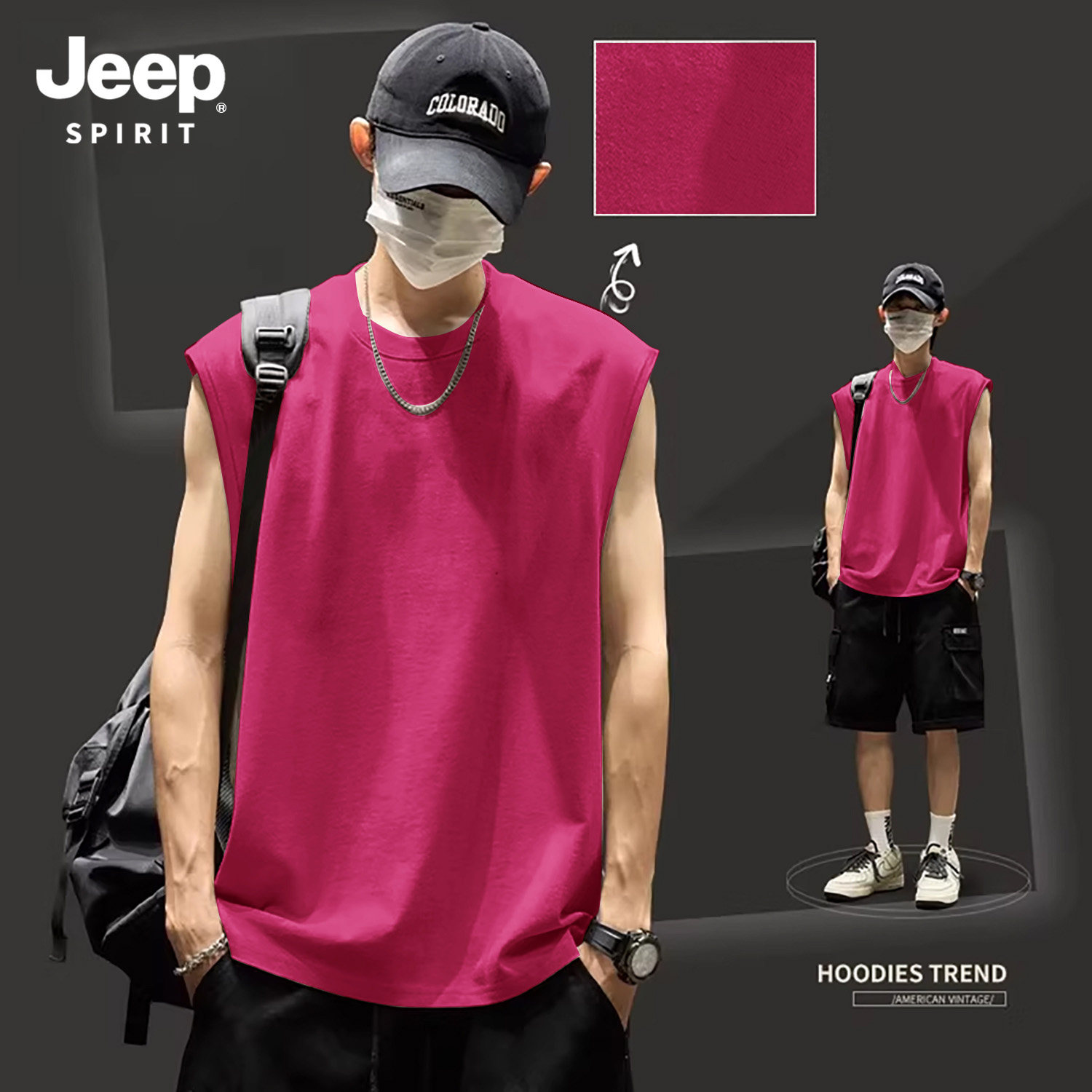Jeep吉普美式背心男生印花运动