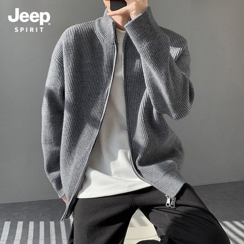 Jeep吉普立领针织衫毛衣男