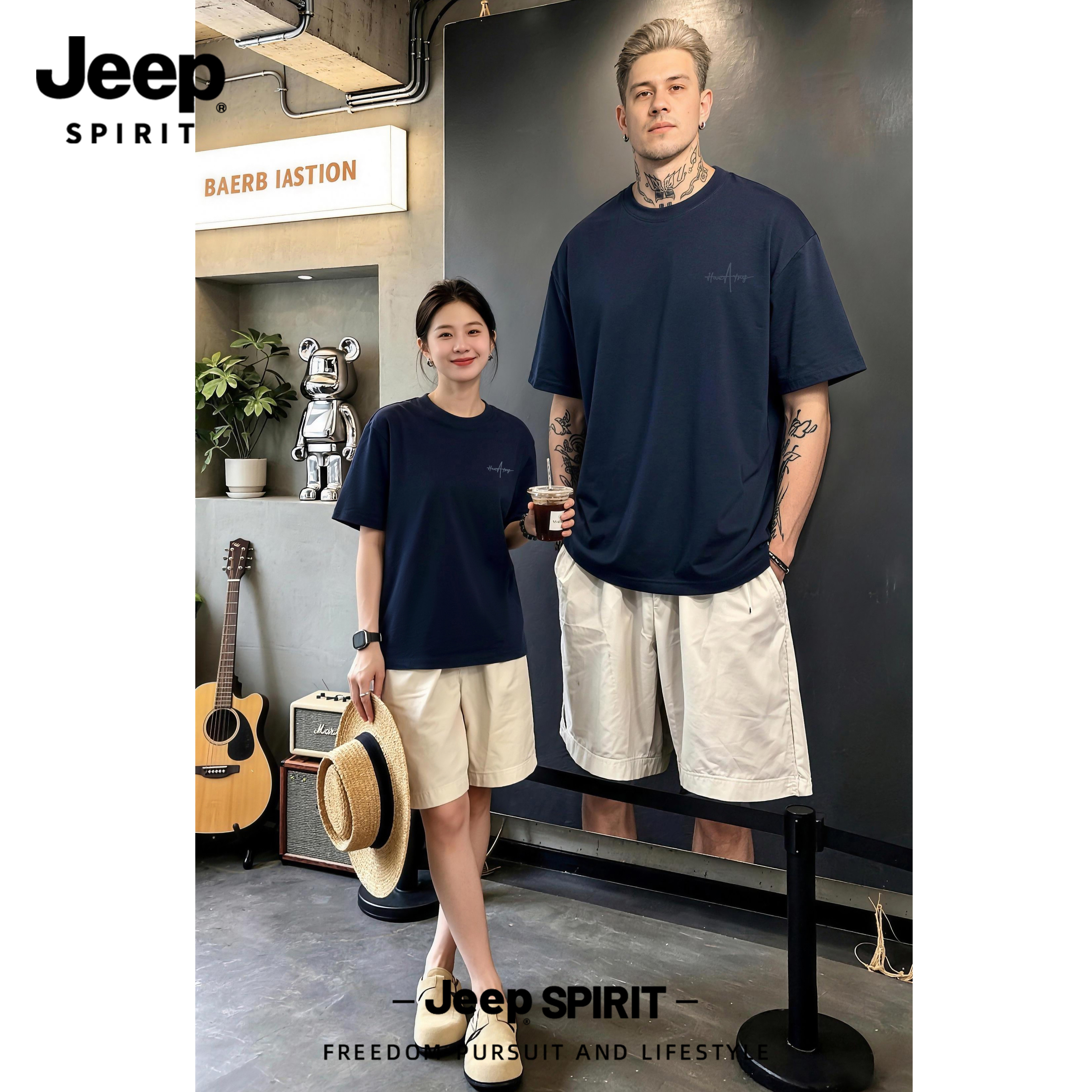 Jeep吉普情侣装短袖T恤男女同款