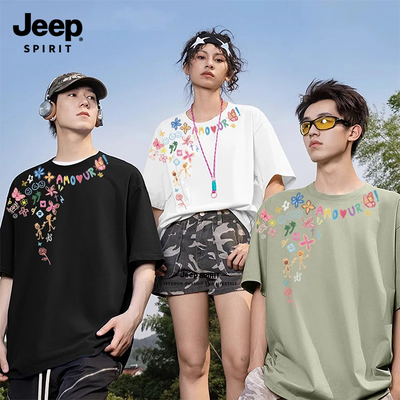 Jeep吉普花卉短袖T恤情侣复古