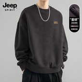 潮流宽松上衣 铁灰色衣服男装 Jeep吉普重磅圆领卫衣男2026春季 新款