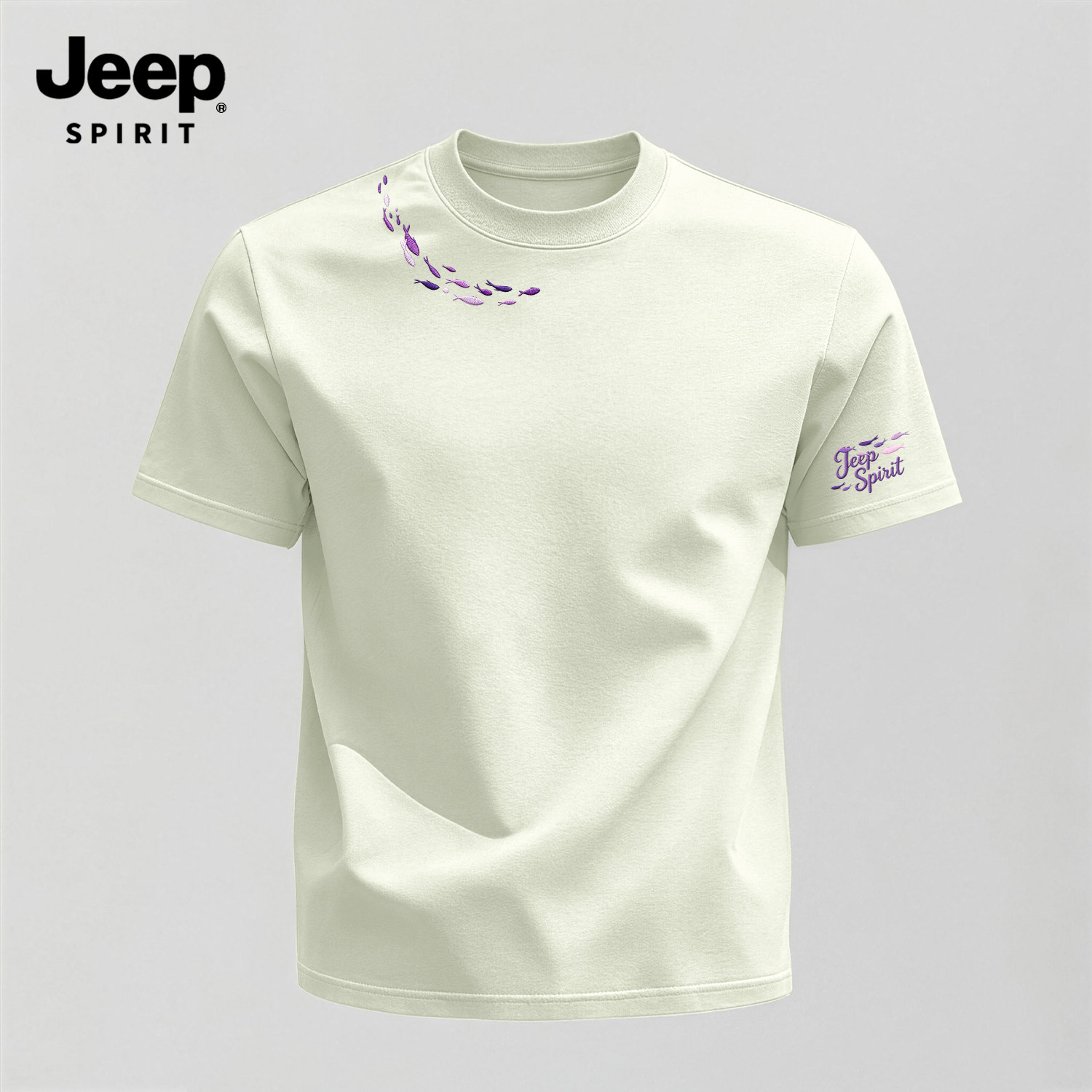 Jeep吉普男士短袖t恤夏纯棉重磅半袖鱼群印花oversize慵懒风上衣