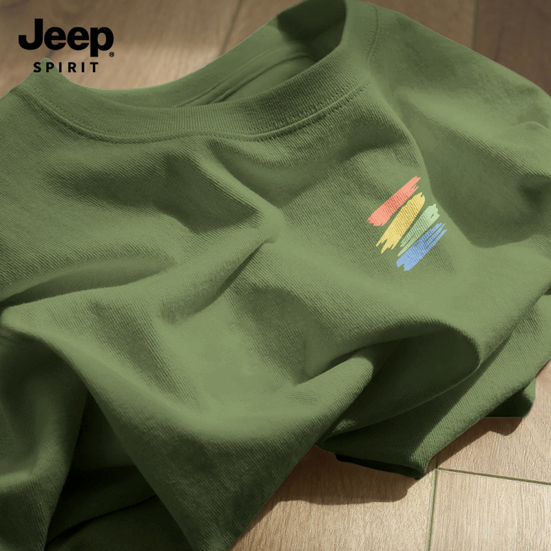 Jeep吉普重磅纯棉短袖t恤男夏季