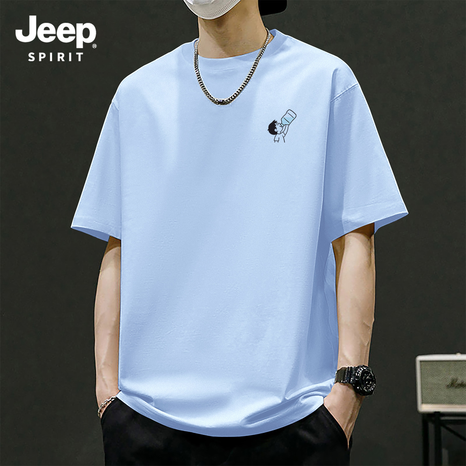 Jeep吉普男短袖t恤纯棉印花半袖