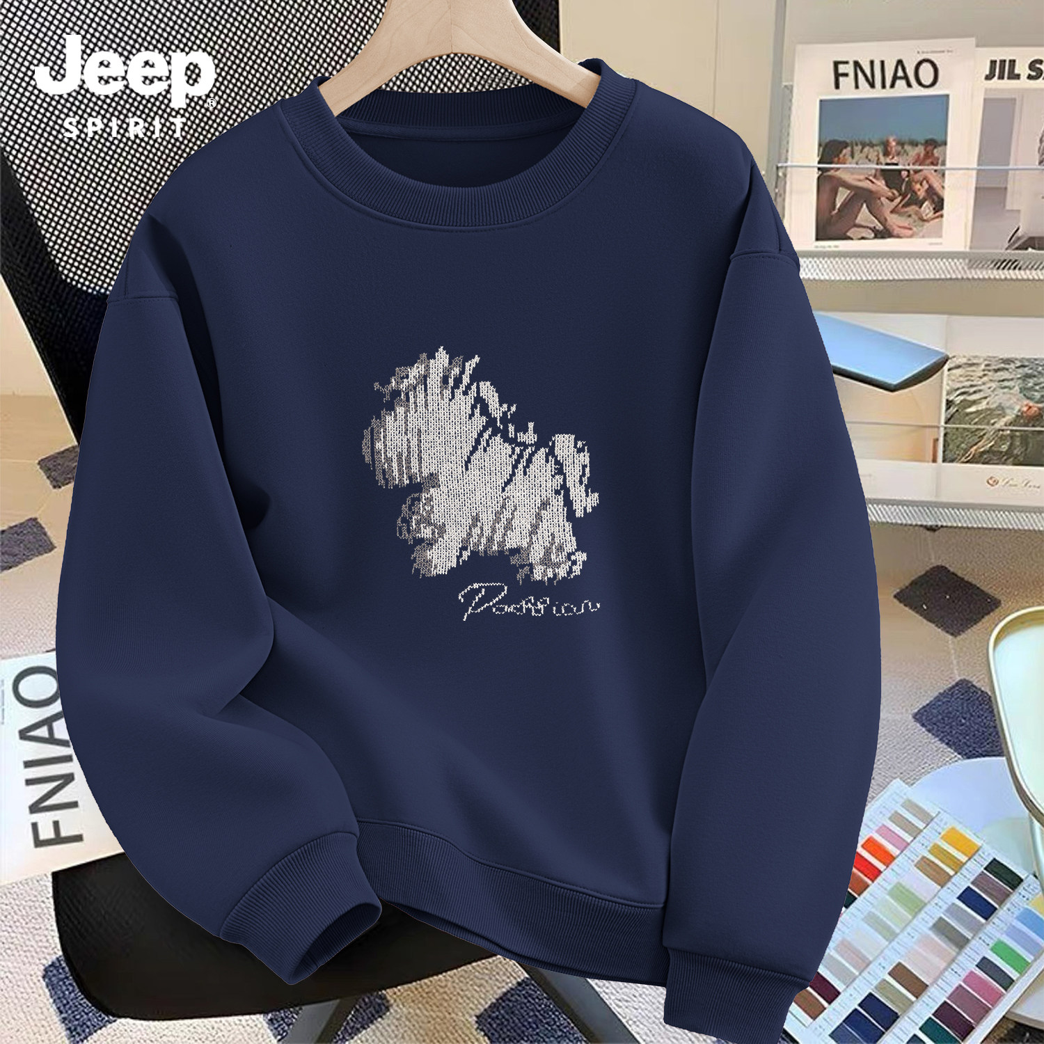 Jeep吉普重磅圆领卫衣男款2026新款春季小马套头百搭宽松休闲长袖