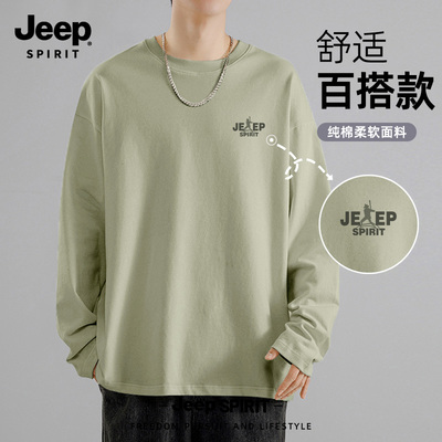 Jeep吉普长袖t恤男2025新款纯棉