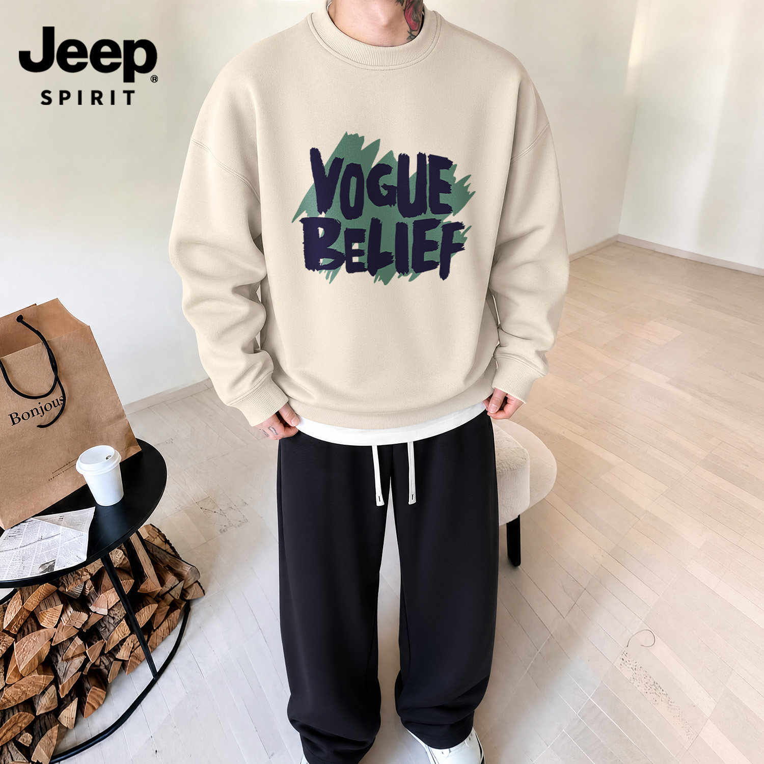 Jeep吉普男生ootd穿搭套装男卫衣