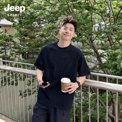Jeep吉普重磅拼接短袖T恤夏季