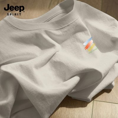 Jeep吉普重磅纯棉短袖t恤男夏季