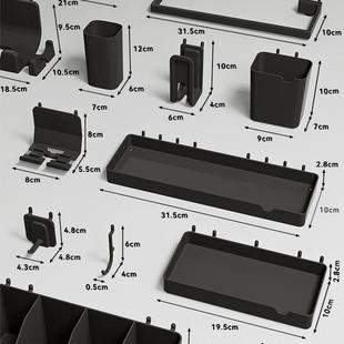 黑色圆孔洞洞板配件置物架金属专用挂钩16mm收纳盒中心孔距通用10
