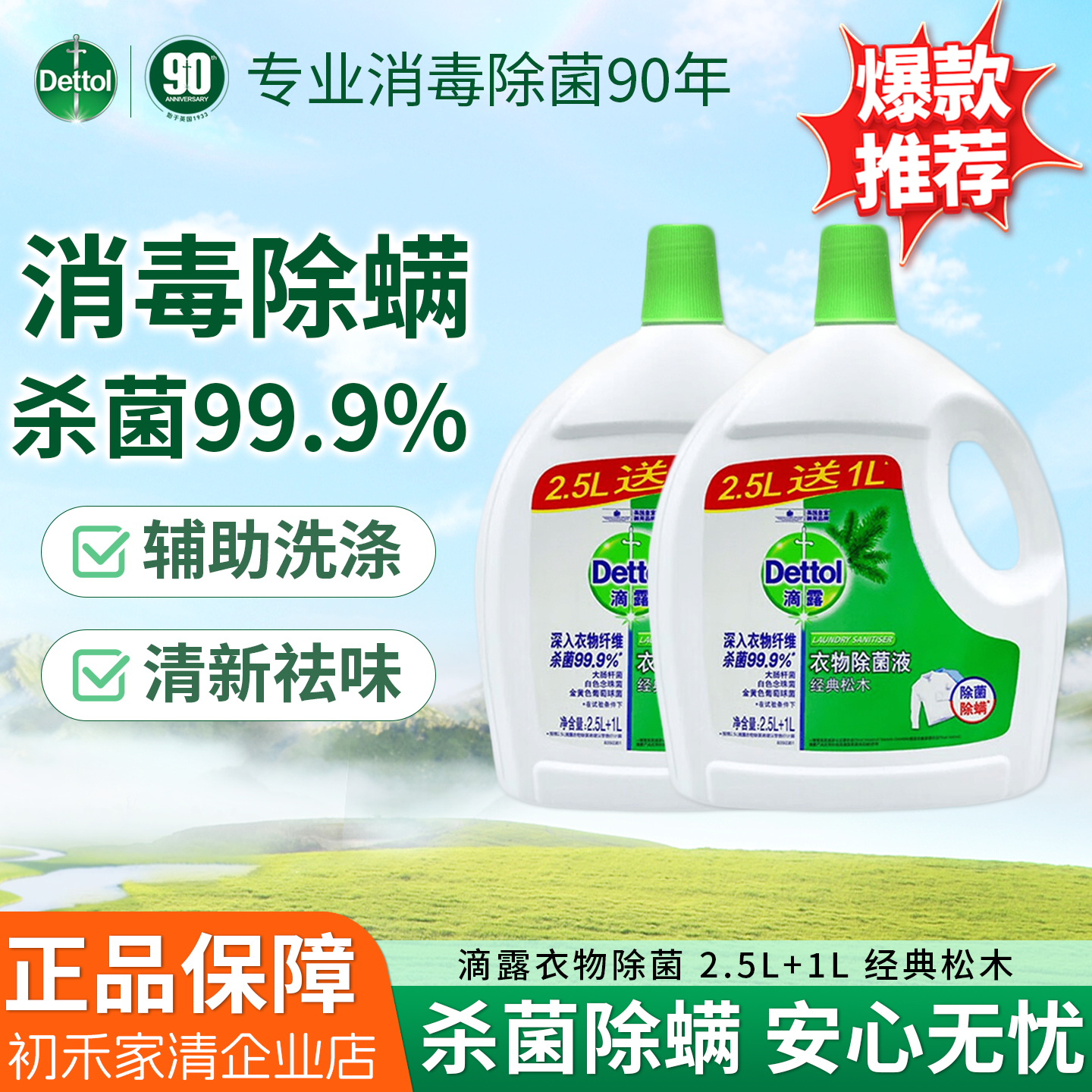 滴露多效衣物除菌液经典松木2.5L+1L 衣物杀菌消毒液除霉剂囤货装