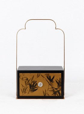 新中式复古手提盒摆件样板间禅意茶室茶桌茶台宋式美学收纳装饰品