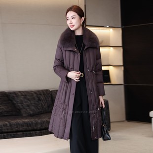 高端白鹅绒羽绒服女中长款2025冬季新款狐狸毛领可卸收腰显瘦外套