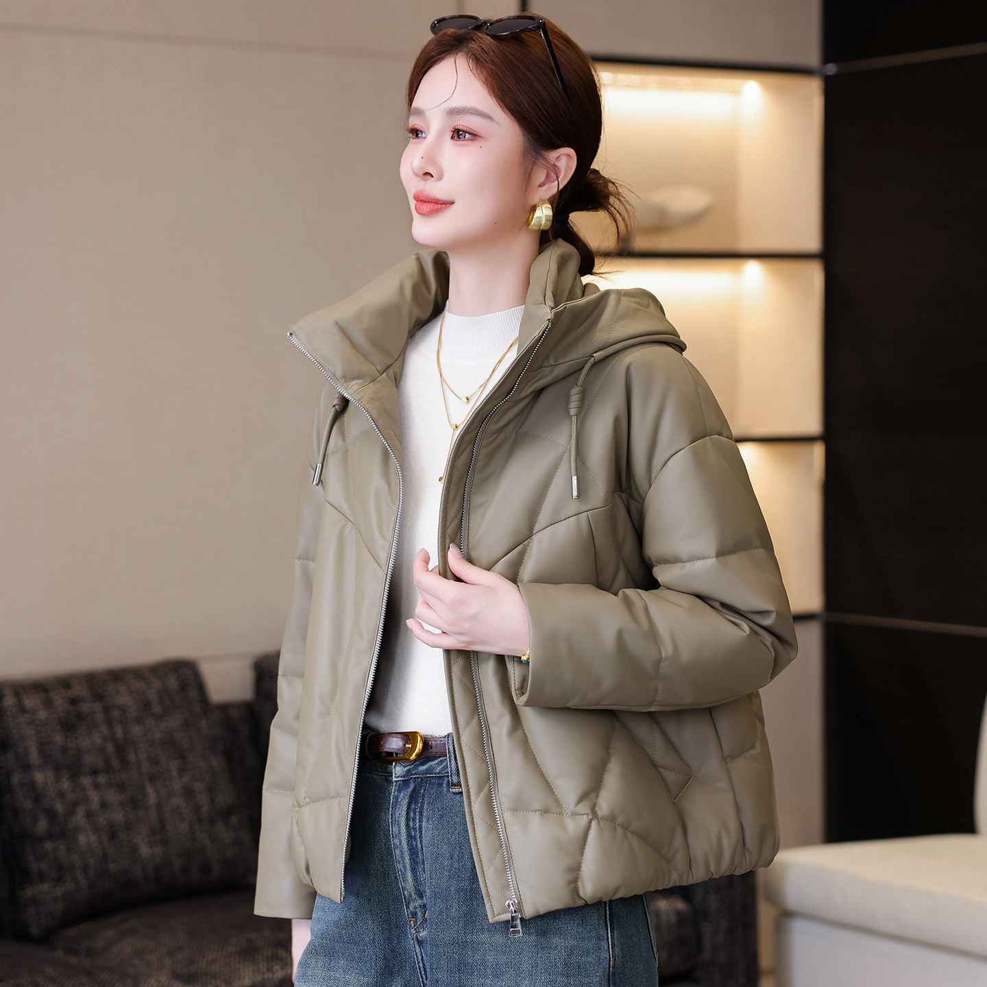 海宁真皮皮衣羽绒服女2025冬季