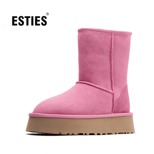 ESTIES/艾思缇斯ESTIES粉红色翻毛雪地靴女冬季毛绒厚度中筒5825