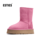ESTIES 艾思缇斯ESTIES粉红色翻毛雪地靴女冬季 毛绒厚度中筒5825