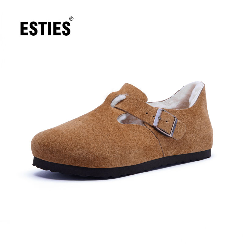 ESTIES/艾思缇斯勃肯鞋女2025新款爆款厚底全包加绒毛毛秋冬棉鞋