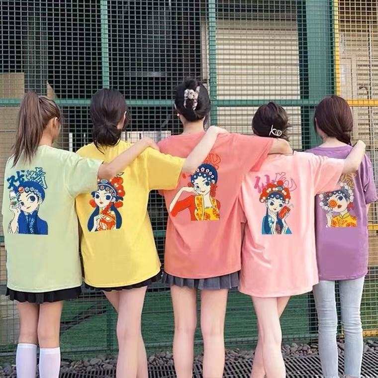 新国潮脸谱彩色闺蜜装t恤姐妹套装团队文化衫工作服班服短袖定制