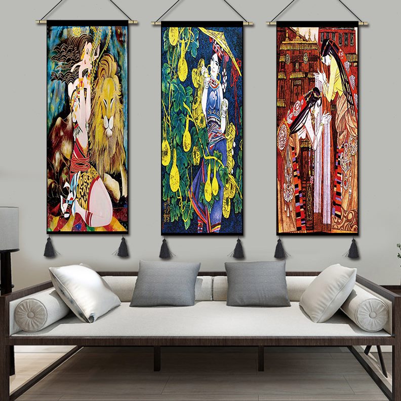 挂毯挂餐厅挂画酒店民族风书房装饰画布艺民宿沙发背景墙画旗中式图片