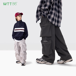 王兔兔男童工装裤2026春秋新款款宽松直筒裤子韩版时尚儿童阔腿裤