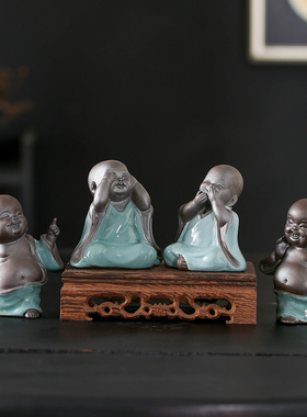 禅意小和尚d摆件人物小僧陶瓷家居客厅书房盆景造景茶宠茶桌办公