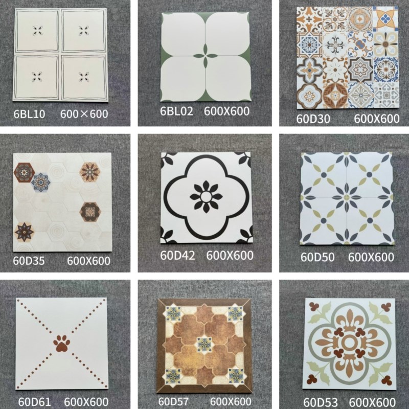 北欧覆古艺术花砖600600黑白D木纹拼花厨房商铺彷古地砖饭厅瓷