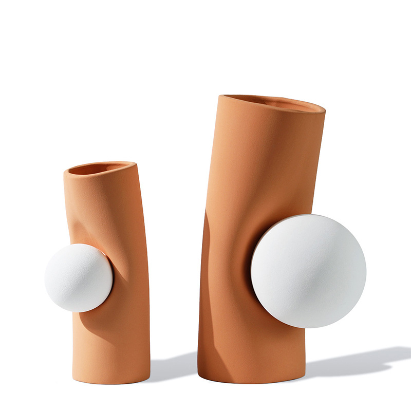 现代简约陶瓷几何创意镶球花器花瓶摆件样板间售楼处民宿软装摆件