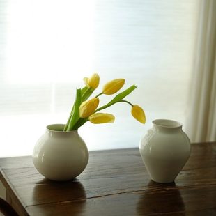 白瓷手工花器 茶室大肚子花瓶 月光白 月亮罐