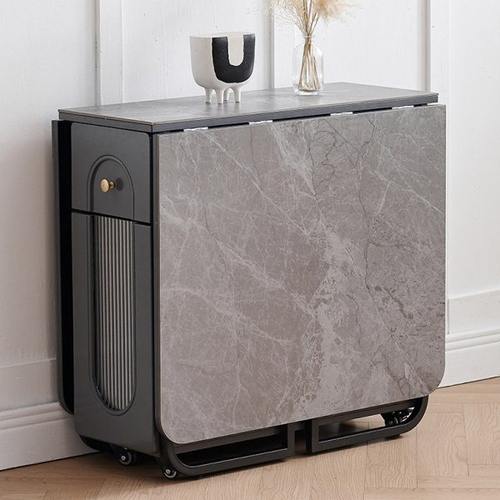 实木折叠餐桌玻璃门酒柜一体可伸缩轻奢家用小户型长方形折叠桌子