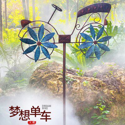户外风车花园阳台庭院铁艺旋转装饰摆件自行车模型创意造景布置