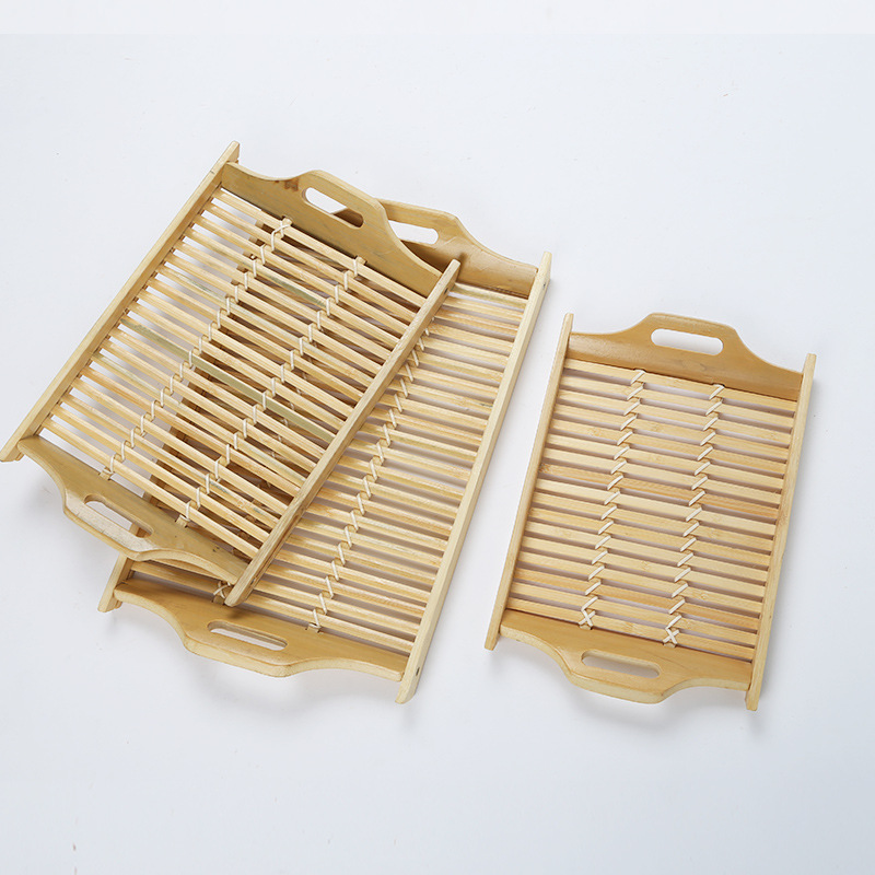 竹编托盘酒店创意放杯子的托盘z家用水壶茶具杯子盘厨房竹制长方