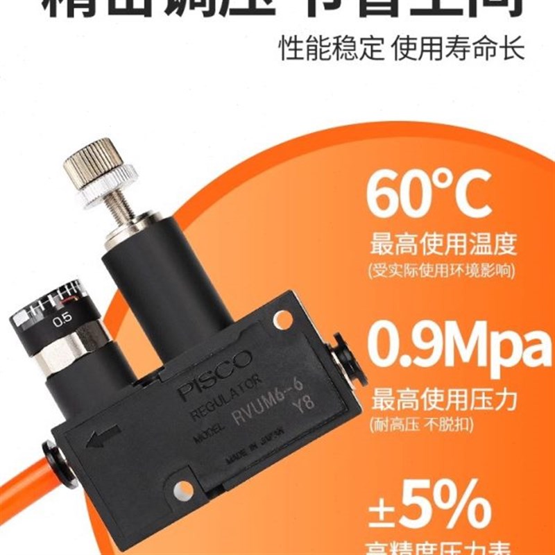 PISCO微型调节调压阀溢流阀RsVUM8-8 RVUM6-6 RVUM4-4气动迷你压