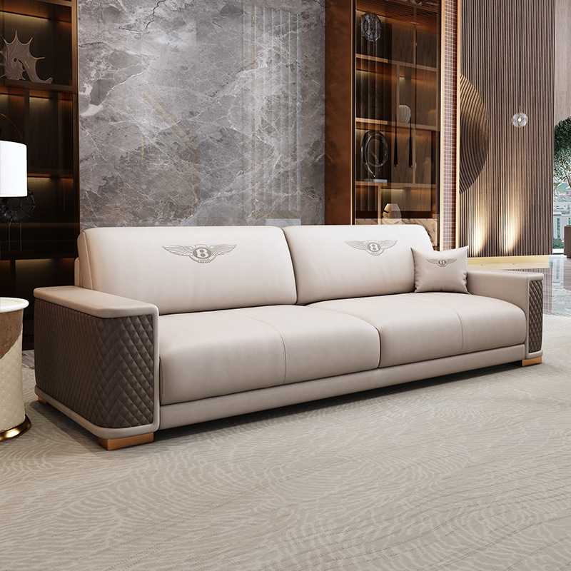 意式轻奢办公室真皮沙发商务会客接待区贵宾室休闲简约现代三人位