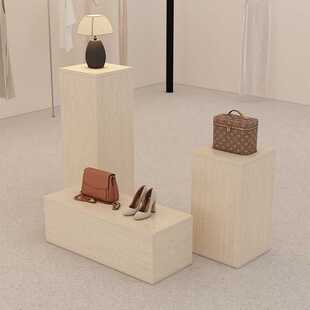 地台展示台服装店模特橱窗底座饰品摆件陈列台洞石纹增高台陈列台