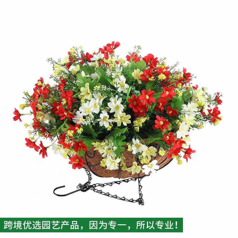 厂价直销美式垂吊式圆形椰棕花篮 可直接种植物爱心装饰铁艺花篮