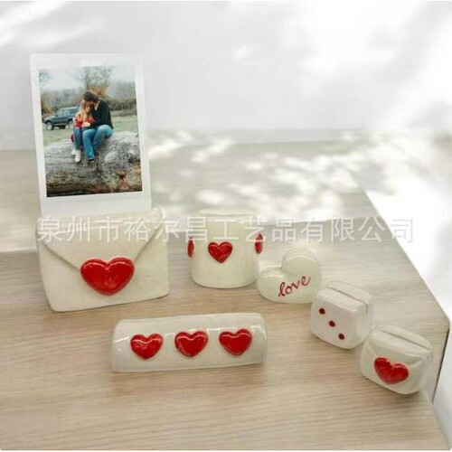 ceramic photo stand陶瓷手工陶瓷照片夹架心形爱情家居装饰礼物