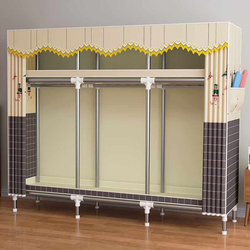 7W布衣柜全钢架加粗加厚简易衣柜家用卧室结实耐用组装全封闭收纳